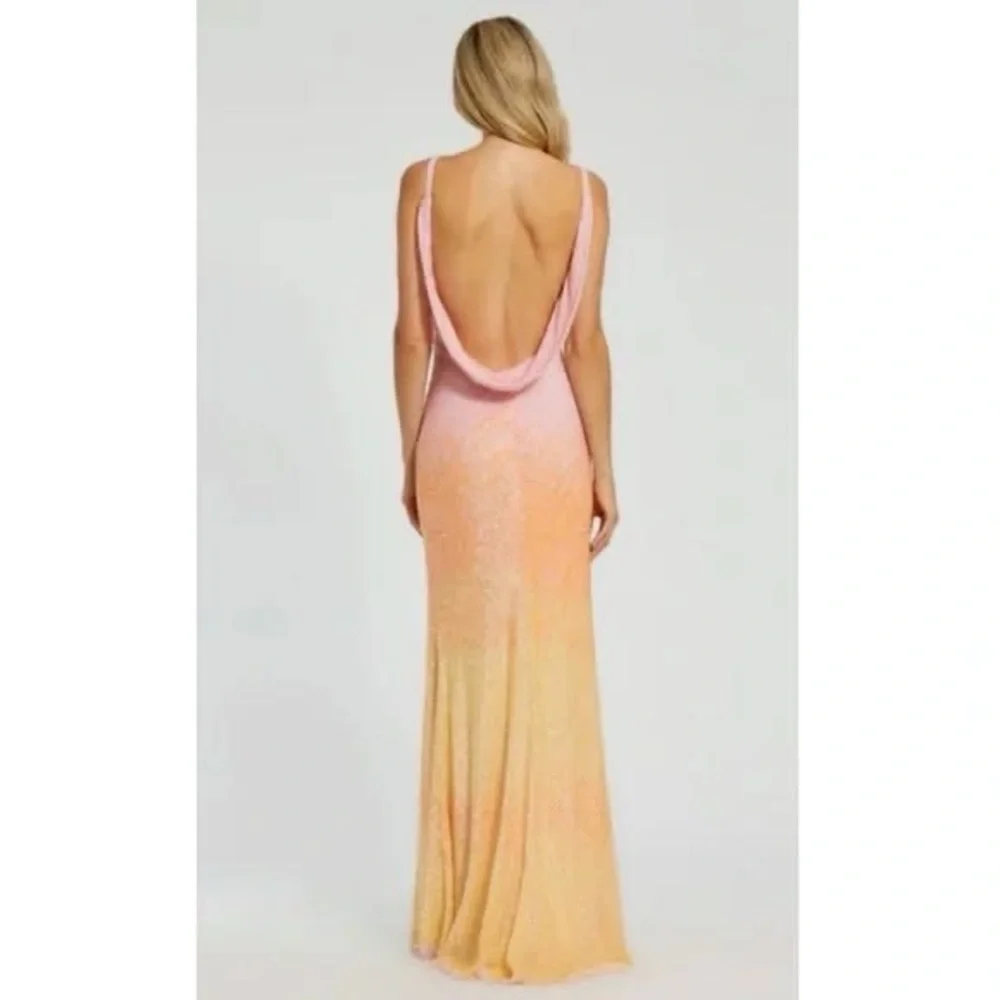 SOLD Mac Duggal 5763 Sunset Ombre Pink Sequin Open Back Maxi Gown Dress Size 8 - Picture 14 of 16